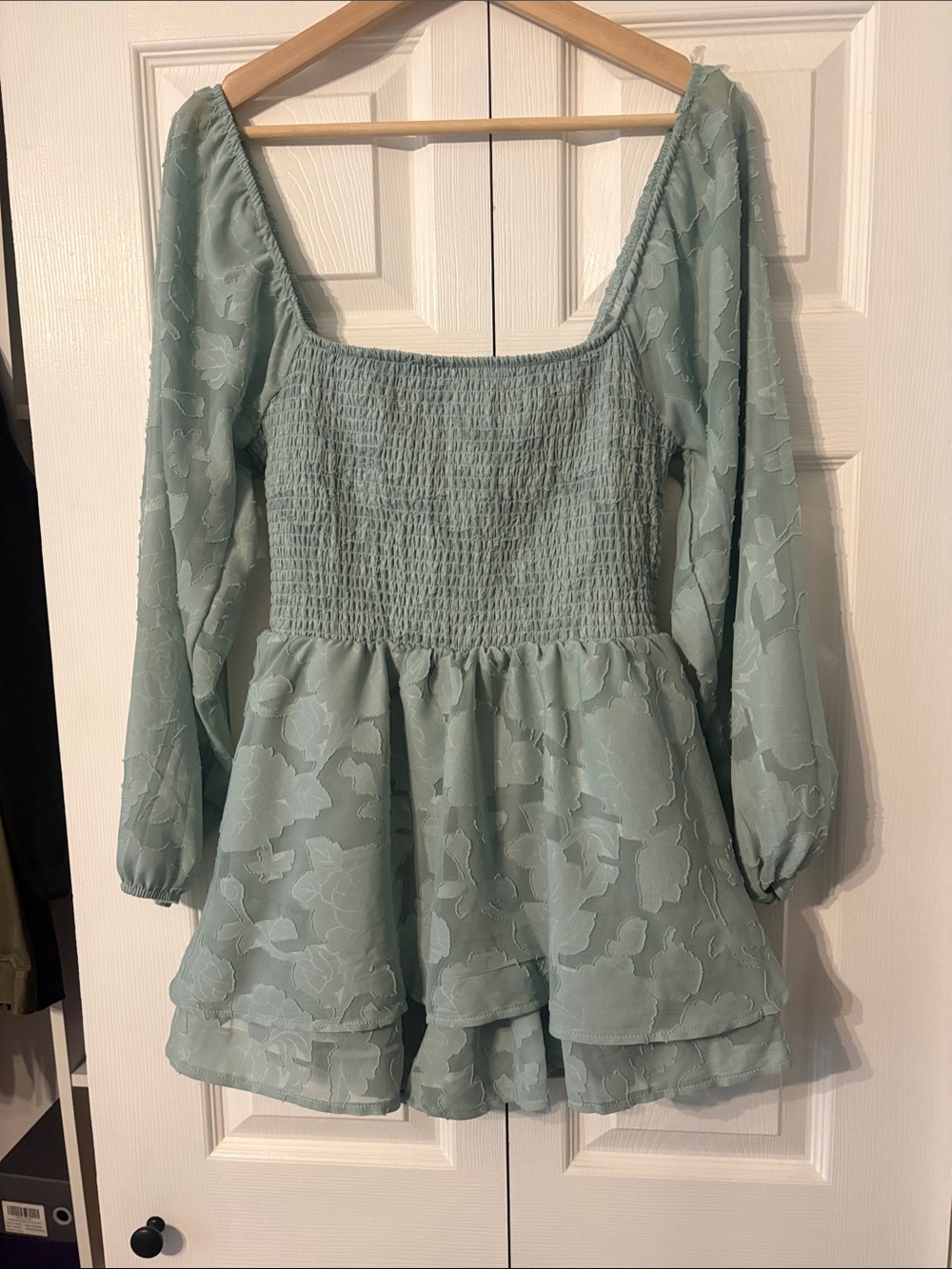 Smocked Square-Neck Sage Green Romper